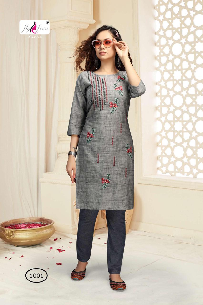Fly Free Pyramid Heavy Latest Fancy Handloom Designer Emboridery Cotton Kurti With Pant Collection